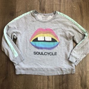 Soul Cycle X Lauren Moshi Grey Rainbow Lips Sweater